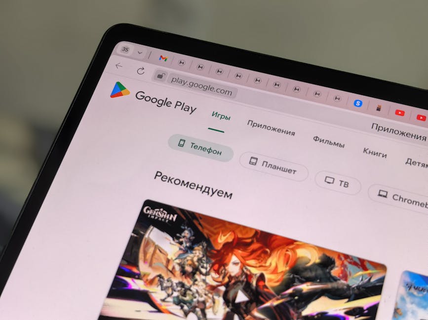 Google Play Store yorumlarına AI destekli arama özelliği geldi — Close-up of a tablet displaying the Google Play Store interface in Russian.